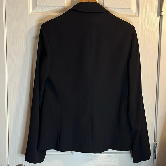 LOUBEN 🇨🇦 vintage long Blazer women’s 12 TALL black on black delicate stripes - Picture 4 of 9